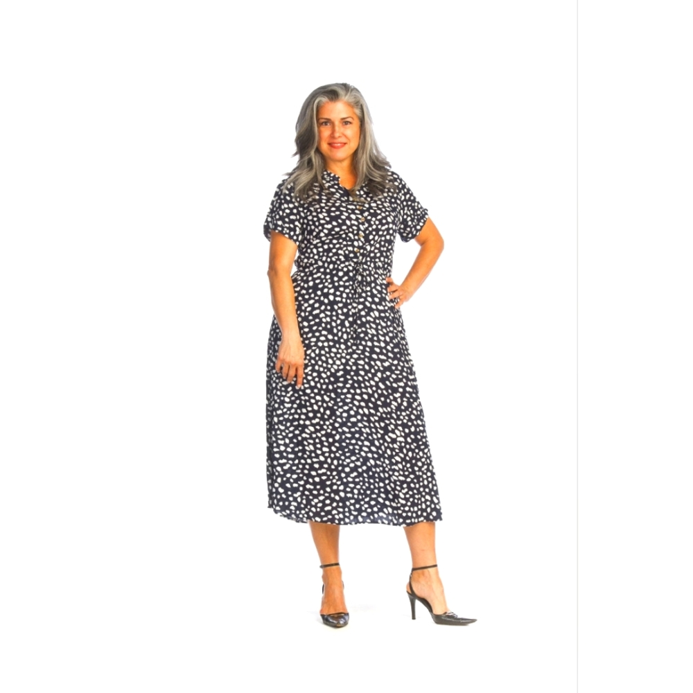 Papillon Spotted Midi Dress with Drawstring Waist - XL